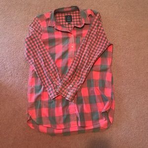 Plaid jegging button up shirt